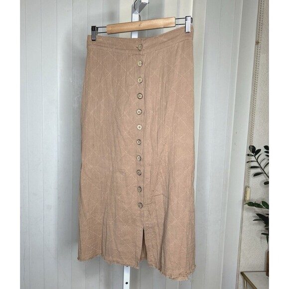 Nude Gauze Midi Skirt  A Line Button Down Quilted Size S - Picture 1 of 8